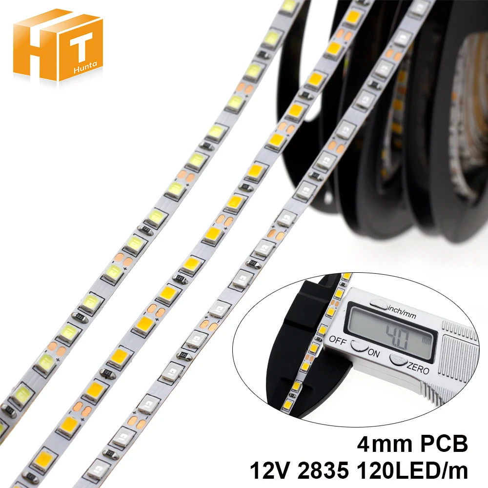 Bande lumineuse LED flexible, largeur étroite de 4mm, DC 12V, 2835 120led/m, 5 mètres, blanc chaud, bleu, vert, rouge, pas de bande étanche