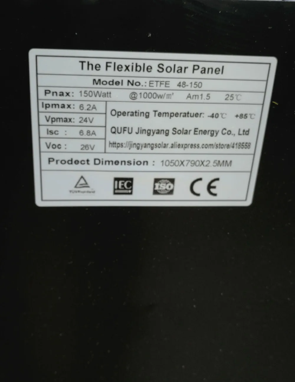 Black Flexible Solar Panel ETFE 150W 24v Battery Charger With 48pcs Monocrystalline Solar Cell