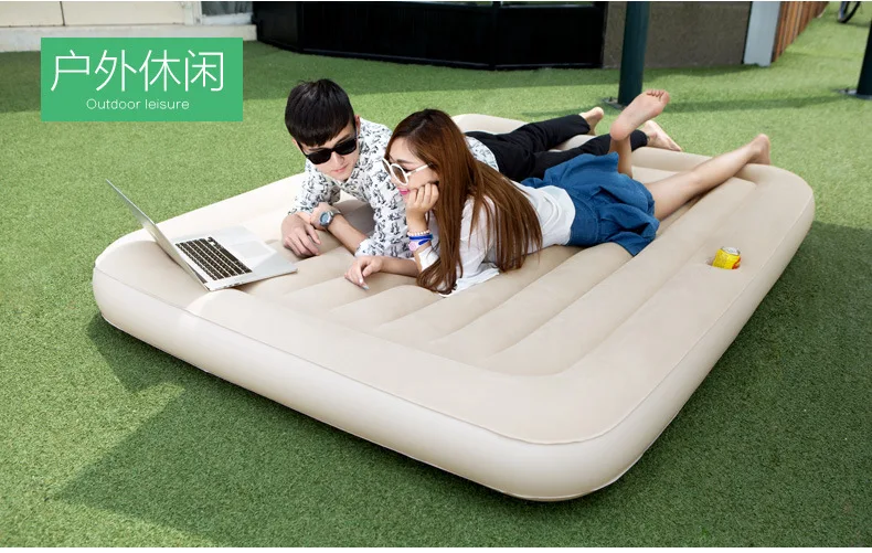 Flocking pvc luxury backrest inflatable bed two people seat and sleeping apartment folding nap double bed bed. foldable couch