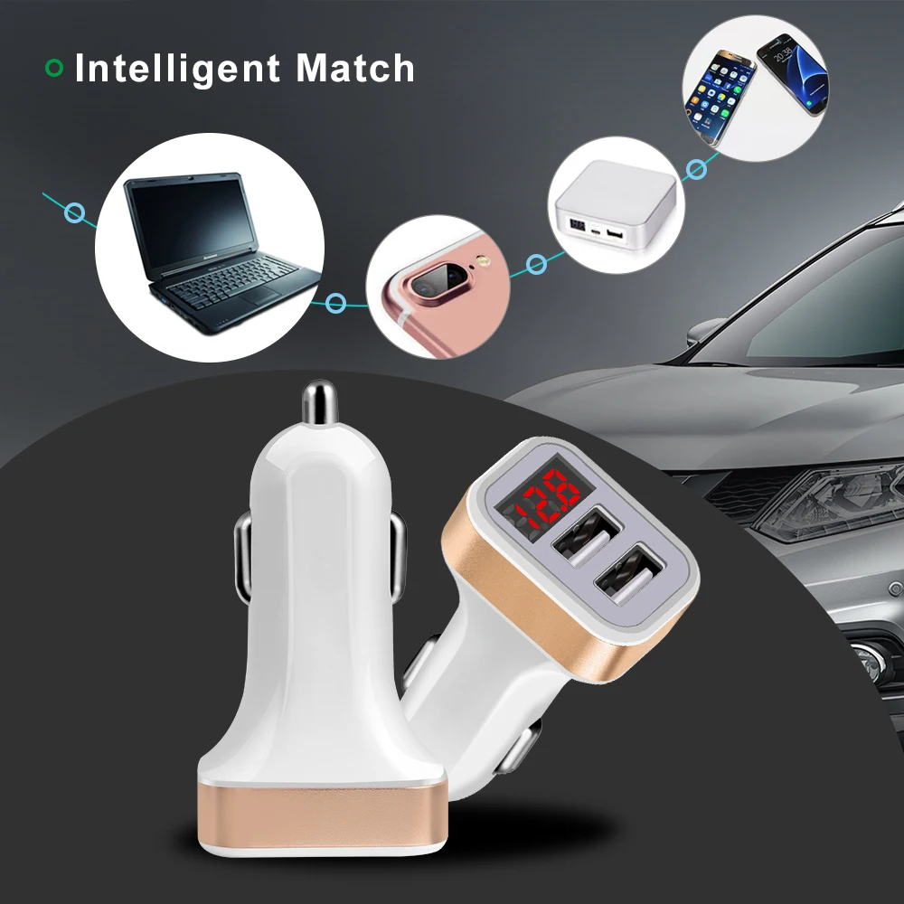 Crouch USB Car-Charger with LED Screen Car Mobile Phone Charger Adapter for iPhone 7 8 6 Samsung s9 s8 Xiaomi note 5 car charger