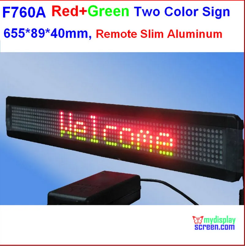 

two color led sign, Programmable scrolling.red+green, semi-outdoor/indoor,remote controller,502*89*40mm,7*60 pixel slim aluminum