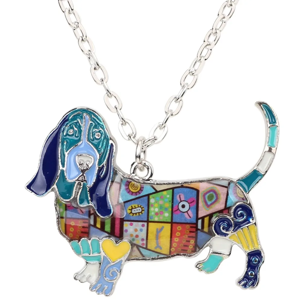 WEVENI Original Enamel Basset Hound Dog Necklace Pendants Souvenir Statement Choker Chain Collar Fashion Jewelry For Women