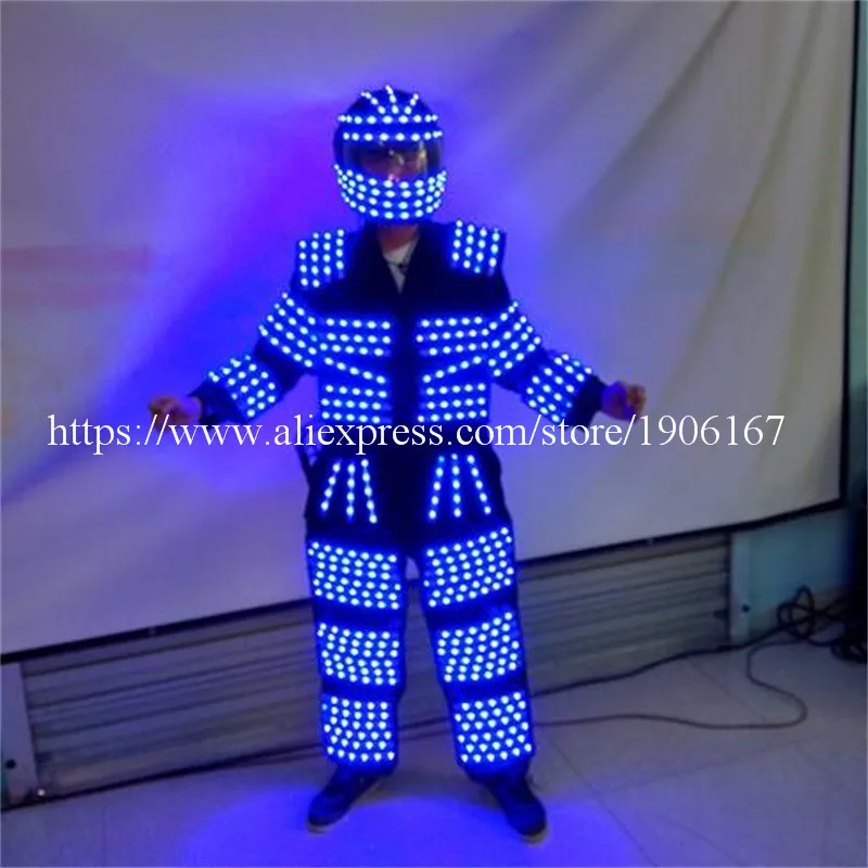 2 Sets RGB Colorful Led Luminous Robot Suit With LED Helmet Illuminated LED Growing Light Performance Stage Costume Clothes