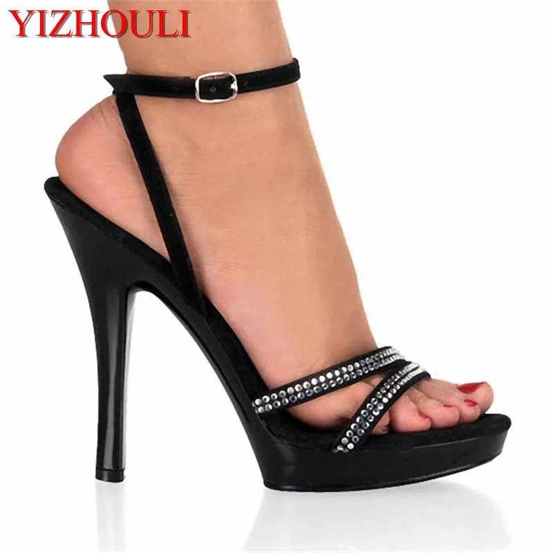 

13 cm, high-heeled sandals, strappy sandals with bare feet and sequins decorated with open-toe heels