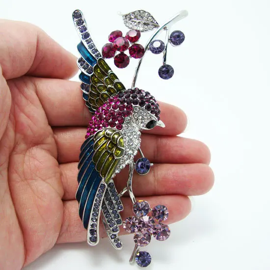 

Vintage Swallow Brooch Pin 4.21" Bird Flower Rhinestone Crystal Multi Enamel Brooches Pins For Women