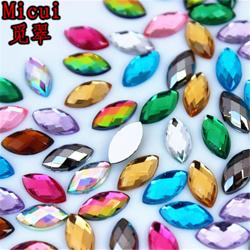 Micui 100pcs 5*10mm Mix Color Horse Eye Rhinestones Flat Back Acrylic Gems Crystal Stones Non Sewing Beads for DIY Clothes MC320