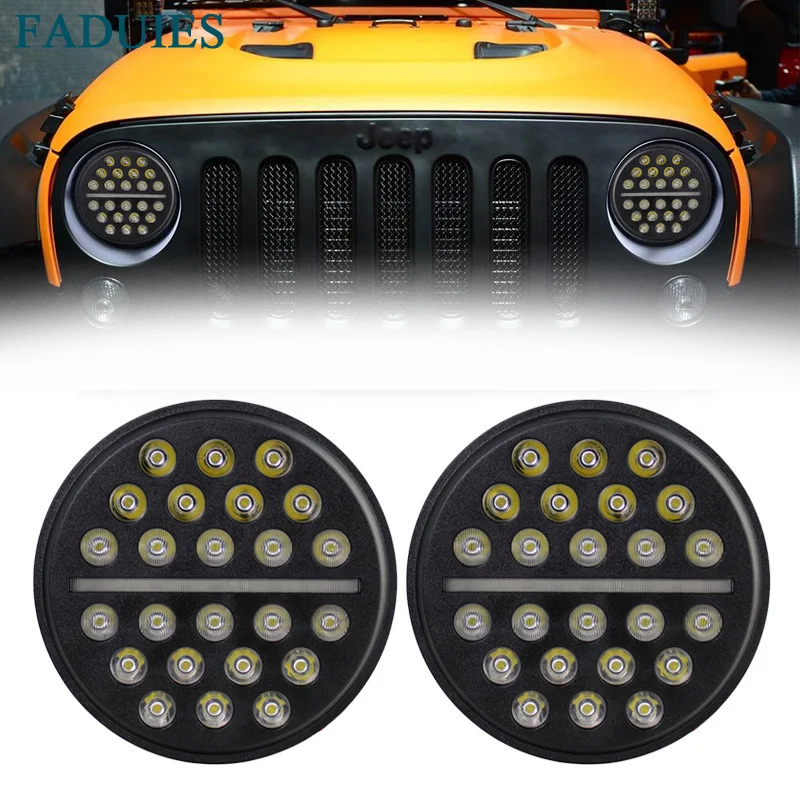 

FADUIES 7" Round LED Headlight H4 High/Low beam Auto Headlight With White DRL For Jeep Wrangler JK TJ Hummer Defender