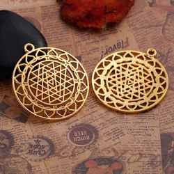 DoreenBeads Zinc Based Alloy Gold Color Round Sri Yantra Meditation Hollow Pendants DIY Components 44mm x 40mm(1 5/8