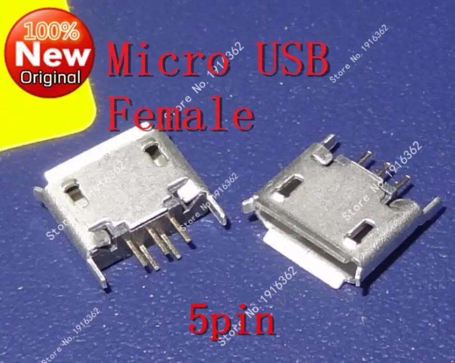 

50 шт./лот гнездовой разъем Micro USB/гнездовой разъем DIP 180 градусов 5-контактная печатная плата