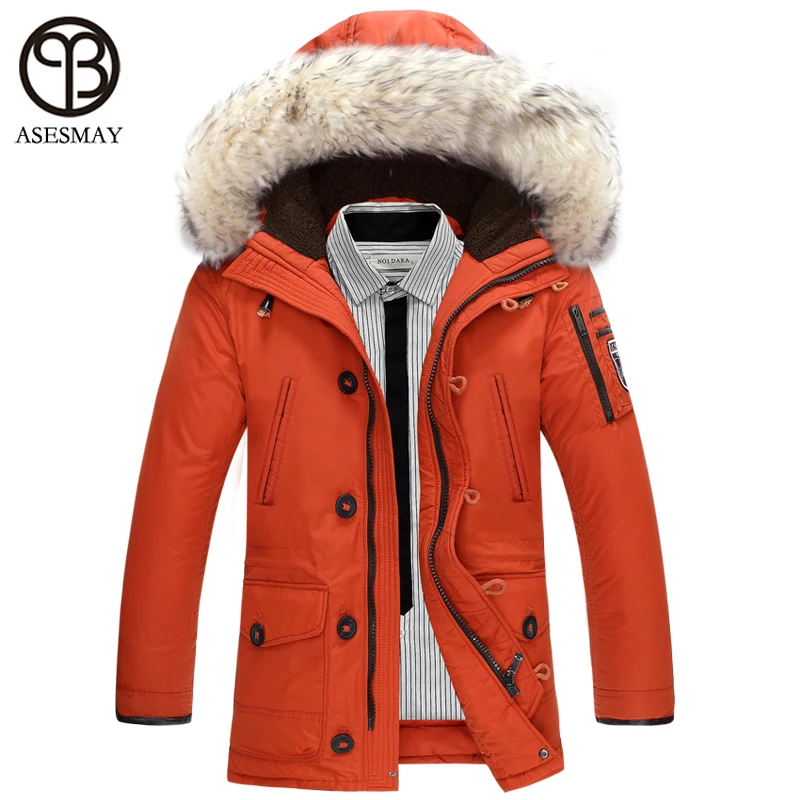 Asesmay Winter Men\'s Duck Down Jackets Coats Mens Fashion Thick Warm Big Wool Fur Hooded Plus Size Jackets For Men Winter Parkas