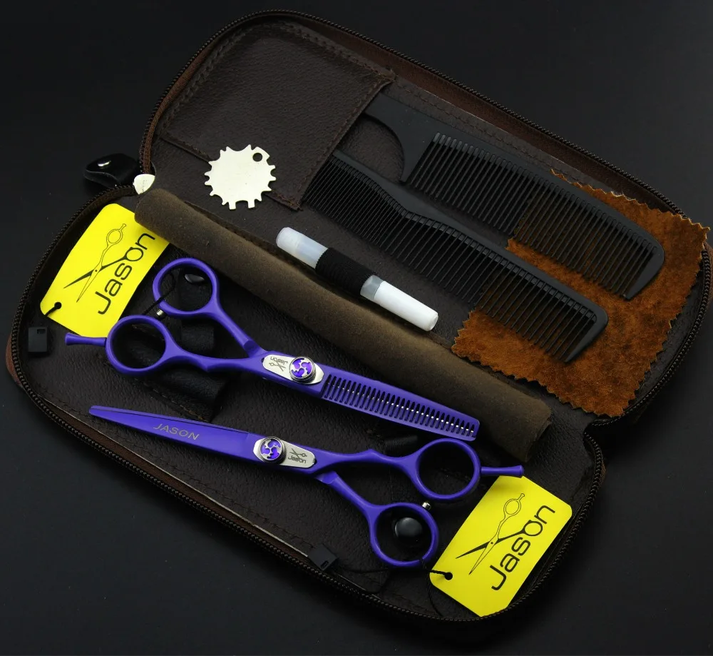 

348# 4Pcs Suit Hairdressing Scissors 6'' 17.5cm Brand Jason TOP GRADE Japan 440C Cutting Scissors Thinning Shears Hair Scissors