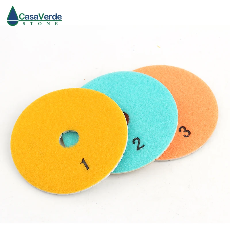 DC-WE3PP02 4 inch Engineered stone 3 step diamond polishing pads for wet polishing granite and engineered stone