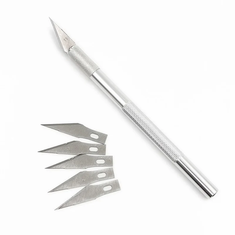 1 Set Metal Handle Utility Knife Non-Slip Cutter Wood Paper Sculpture Craft Engraving Pen Stationery Cutting Supplies