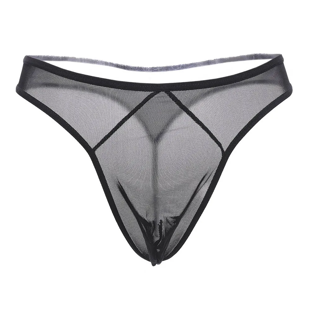 Ultra-thin Sexy men\'s thong transparent network yarn low waist underwear sexy underwear the temptation T pants G-string Thongs