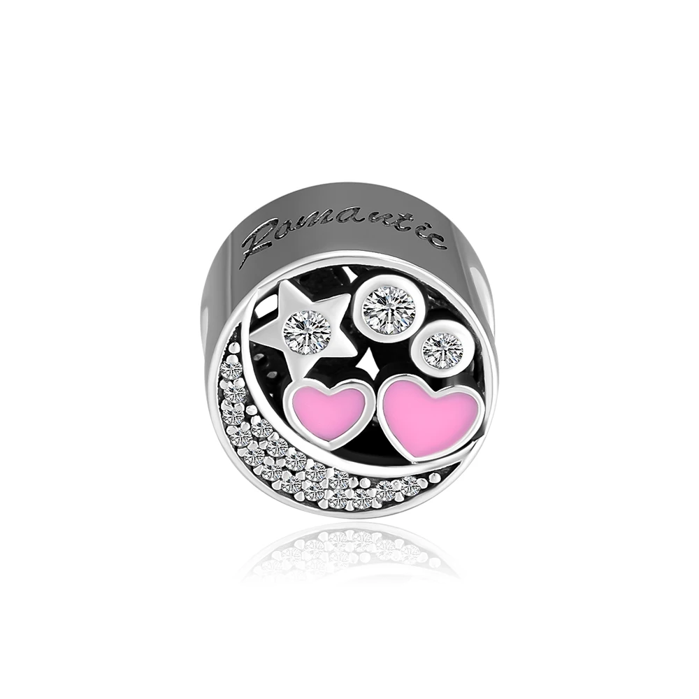 

CKK 100% 925 Sterling-Silver Hearts of Love Charm Silver Star Charm DIY Fits for Making Charms Bracelets,Pink Enamel