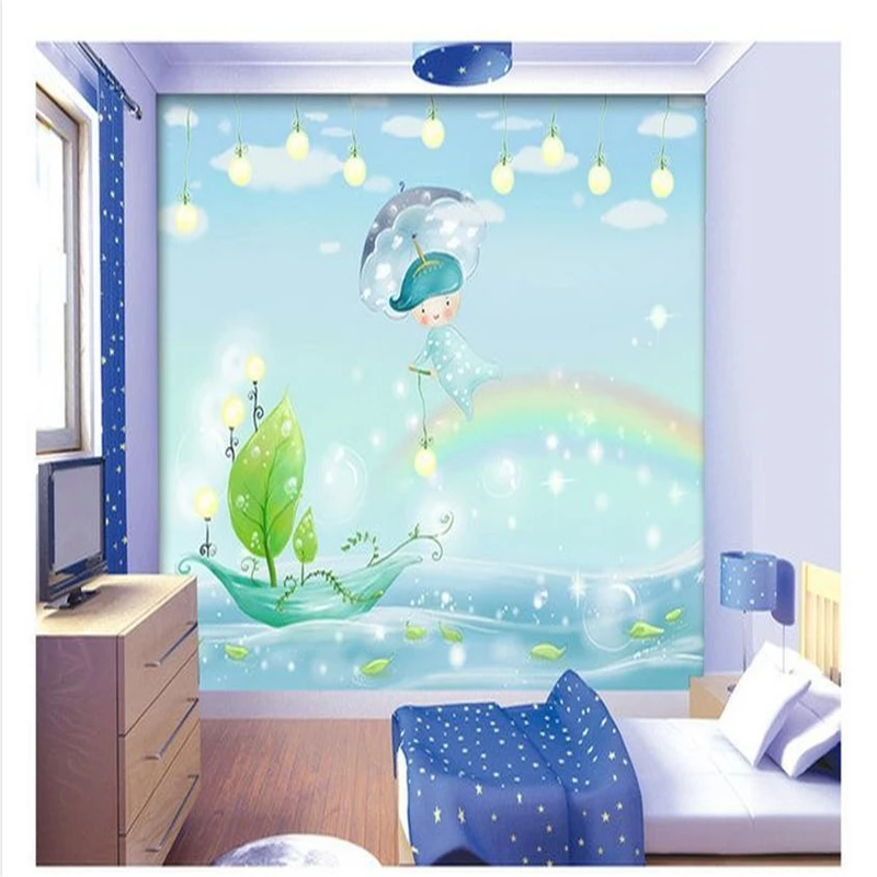 beibehang Customzed 3d kids wallpaper rainbow night flying orange light children children's TV background papel de parede