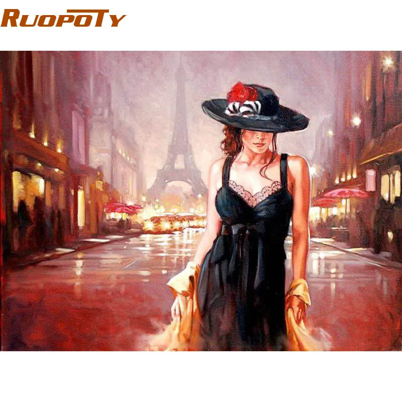 

RUOPOTY Frame Figure Painting Paris Street Women DIY Painting By Numbers Modern Canvas Painting For Unique Gift Decor 40x50cm