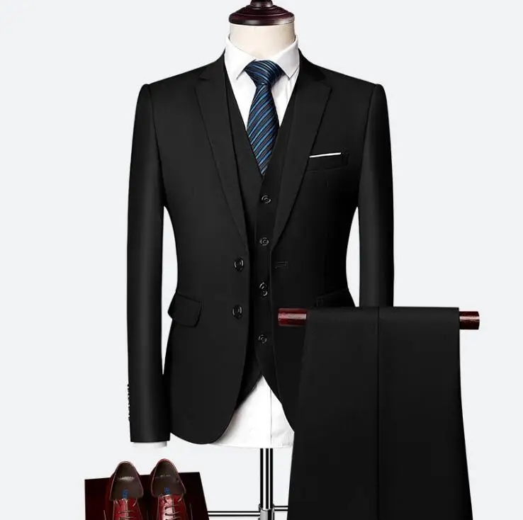 FOLOBE 2020 Fashion Men's Casual Business Suit 3 Pieces Set / Men's Suits Groom Tuxedos Business Formal Suit (Blazers+Pants+Ves)