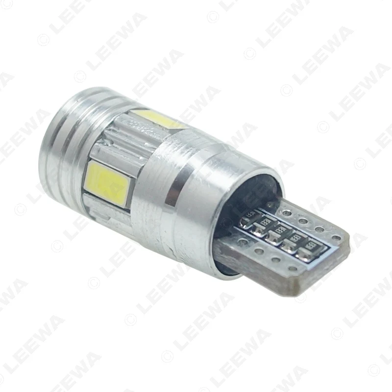 LEEWA 2pc DC12V~14.5V 6000~6500K White 6SMD 5630 T10 Wedge Lens LED Light Bulb With CANbus #CJ5628