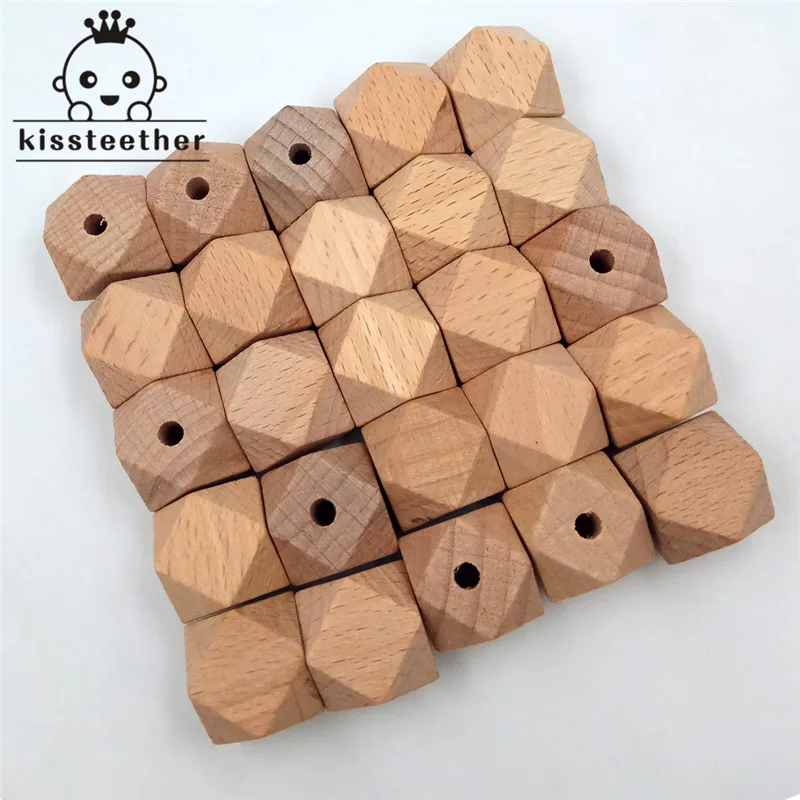 25pcs Beech Wood Bead Unfinished Natural 20mm Geometric hexagonal Wooden Beads For DIY Baby Teether Nacklace