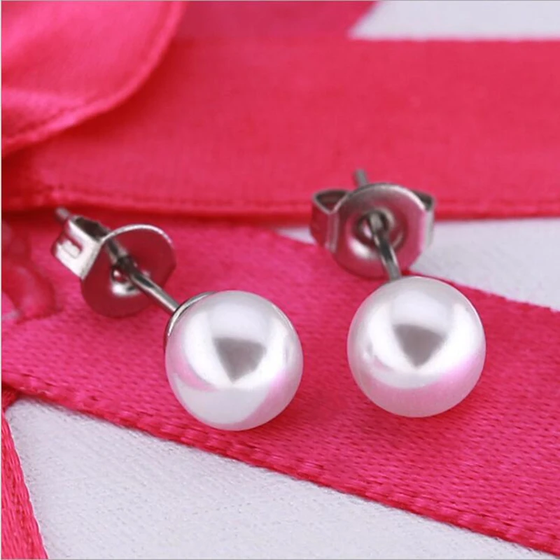 Stainless Steel With Pearls 4MM 5MM 6MM 7MM 8MM Stud Earrings For Women Never Fade And Allergy