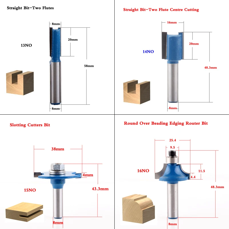 1pcs 8mm Shank wood router bit Straight end mill trimmer cleaning flush trim corner round cove box bits tools Milling Cutter