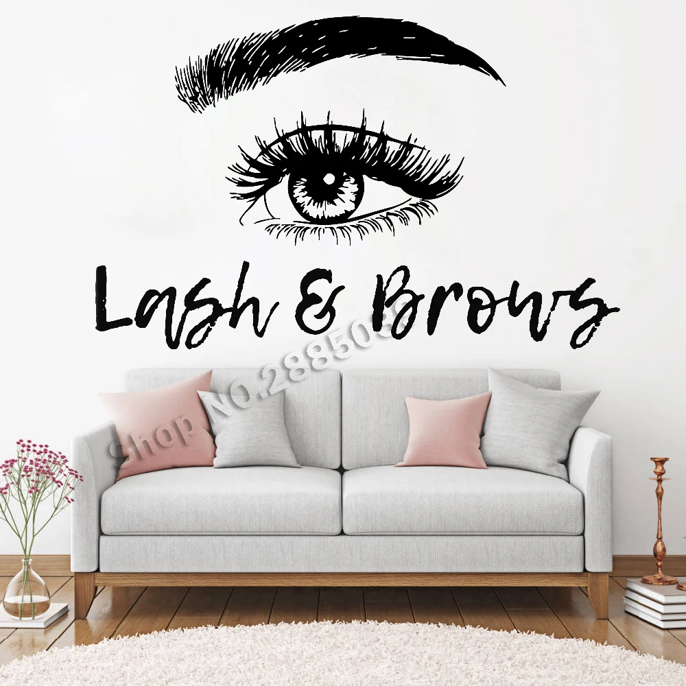 New Style Lashes & Brows Eye Eyelashes Decal Wall Stickers Vinyl Art Extensions Eyebrows Beauty Salon Quote Store Decor LC718