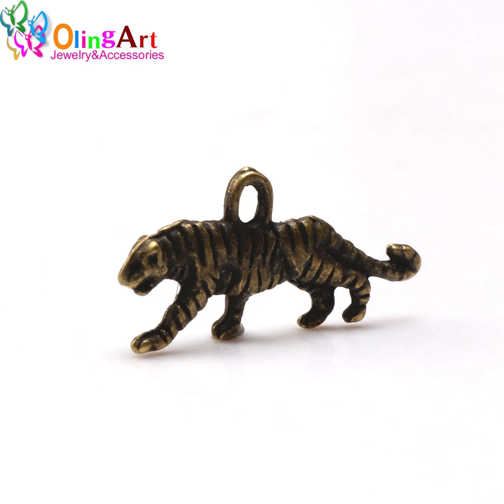 Animal 22mm 12pcs/lot Tiger Charms Pendant For DIY Jewelry Making Handmade Bracelet Necklace Key Chain Bag Accessories Olingart