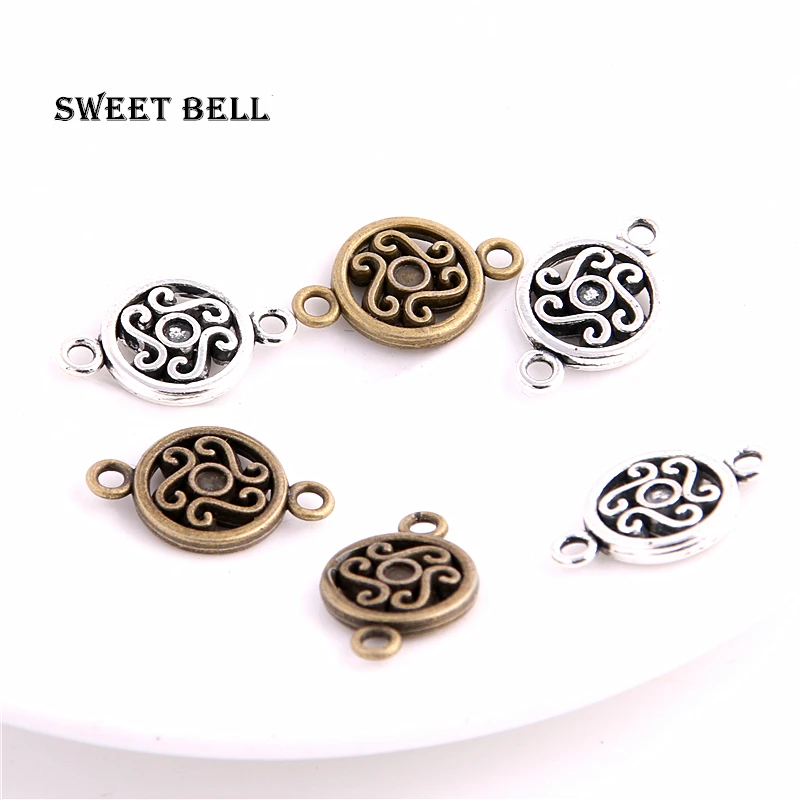 SWEET BELL 60pcs 12*19mm Round Charms Jewelry Connectors Antique   Metal Alloy Jewelry Fit DIY Jewelry Making 14B1697