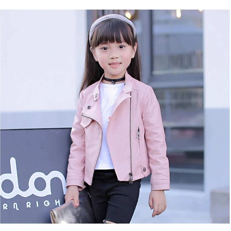New Autumn Girls Jacket pu Leather Zipper Jacket For Girls 3-12Yrs Fashion Solid Leather Coat Children Clothing Outerwear