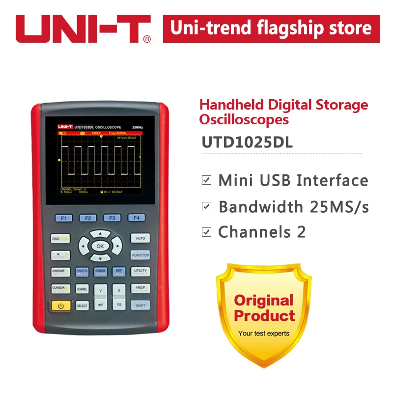 UNI-T UTD1025DL Handheld Digital Storage Oscilloscopes 2CH 7 inches widescreen LCD displays USB Interface