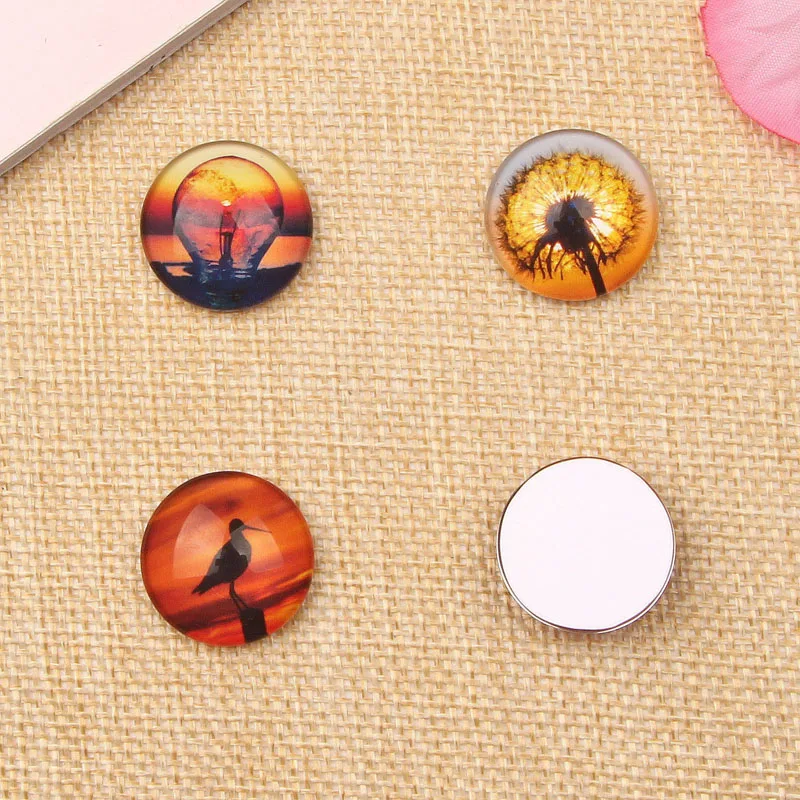 20pcs Mixed Sunset Bird Lake Butterfly Tree Photo Round Dome Glass Cabochon 20mm diy jewelry necklace findings