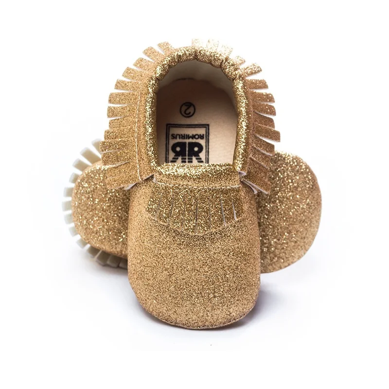 Gold Twinkling Baby Boy Shoes Bling Newborn First Walkers Christmas Gift Children Moccasins Tassel Leather Shiny Girls Shoe 0-2Y