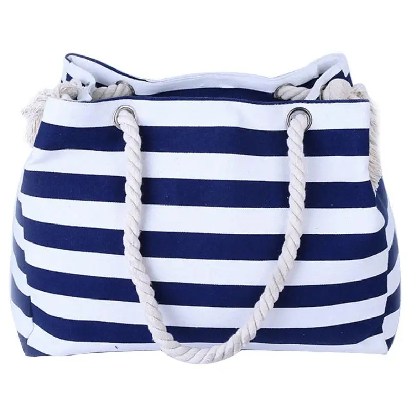 2019 New Fashion Women Summer Shopping Tote Large Capacity Ladies Canvas Beach Shoulder Striped Crossbody Eco Bag