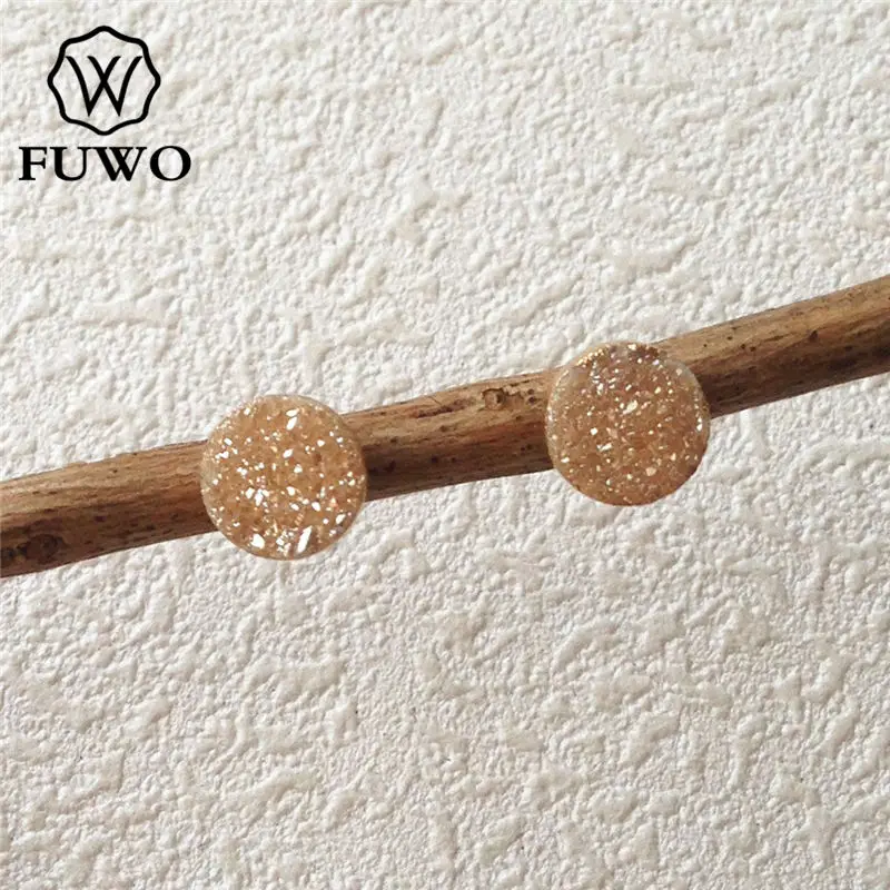 FUWO Natural Druzy Stud Earrings,Gold Color Plated Minimalist Design Aura Crystal Cluster Earrings Jewelry For Women ER035 5Pair
