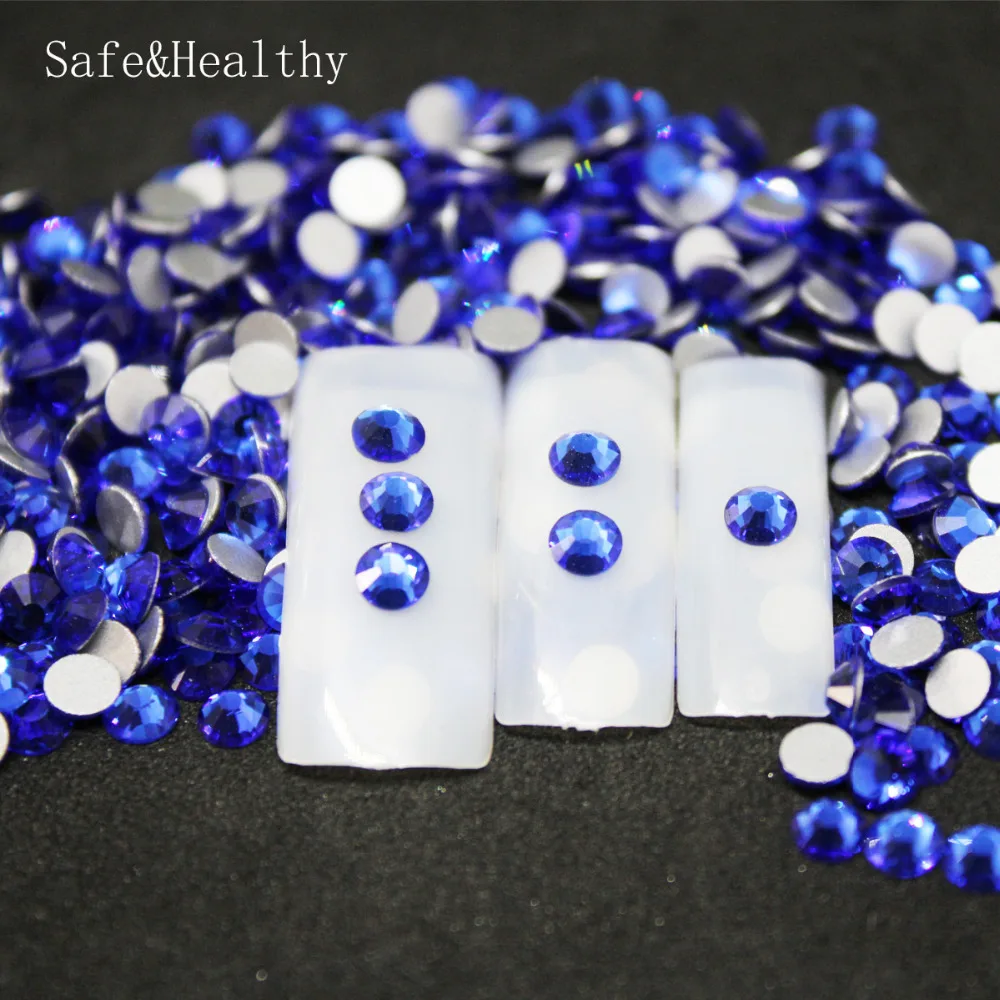 SS3-SS34  Cobalt Rhinestones Back Flat Round Nail Art Decorations And Stones Non Hotfix Rhinestones Crystals for DIY Glass