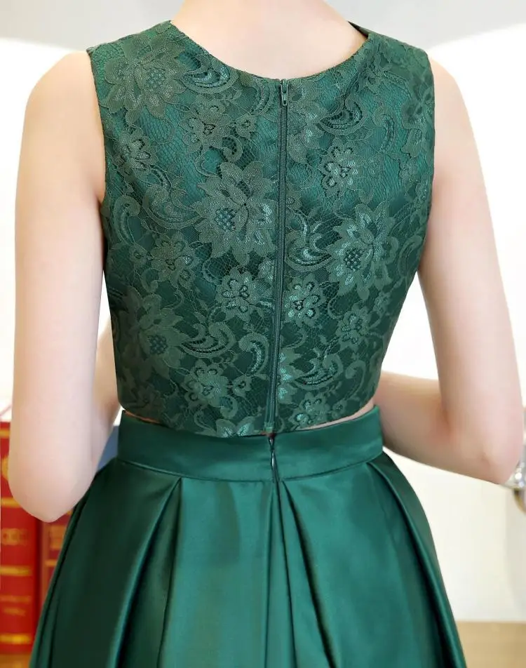 Vestidos de Noiva Elegante Verde A due pezzi Abiti da ballo Alla Moda Del Raso Del Merletto Jewel A-Linea Lungo Abito Da Sera di Promenade Del Partito Abiti