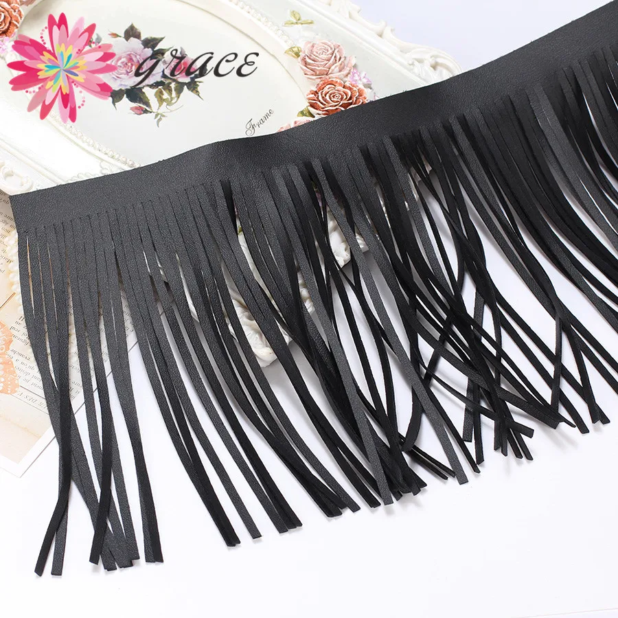 1 m/lote, ancho de 15 cm, flecos de cuero sintético negro para decorar collares, joyas, faldas de baile, ropa, vestidos, bolsos y trabajos de costura.
