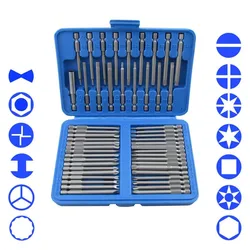 50 Piece Extra Long Bit Set Torx Star Hex Pozi Phillips Slotted Screwdriver Hand Tool Set S2 with Strong Magnetic 75mm Length