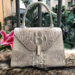 100% genuine real crocodile leather head skin women tote handbag Himalaya white color 2018 new design excellent skin lady tote