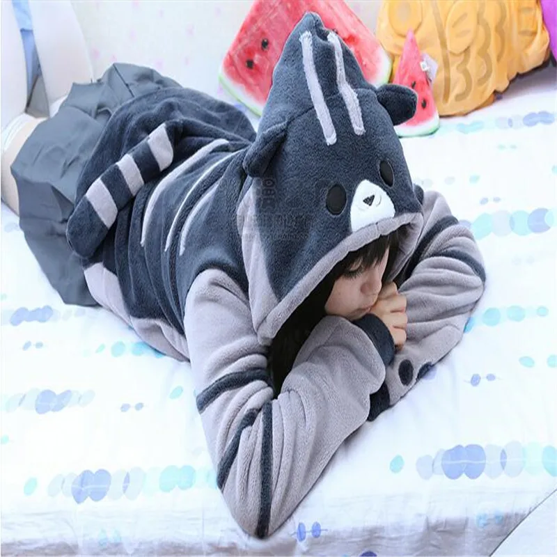 Hot Sale 2024 Kawaii Cosplay Costume Cute Cat Thicken Tops Hoodies Flannel Gray Hooded Sweatershirts Winter Coat Jacket