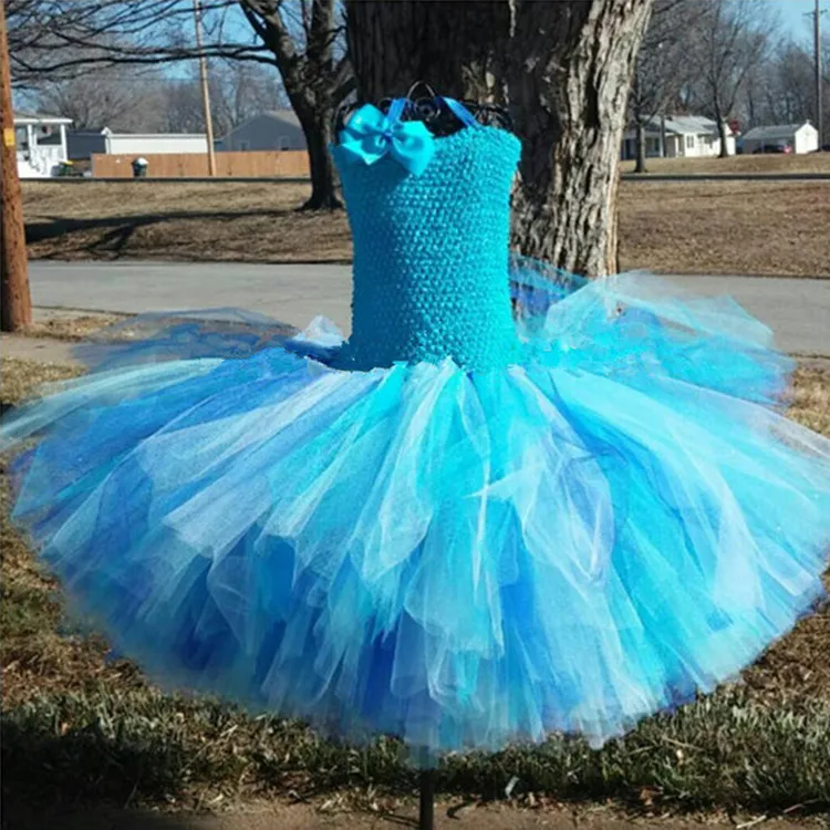 Lovely Girls Turquoise Tutu Dresses Baby Crochet Corset Ballet Tutu with Hairbow Set Kids Birthday Party Costume