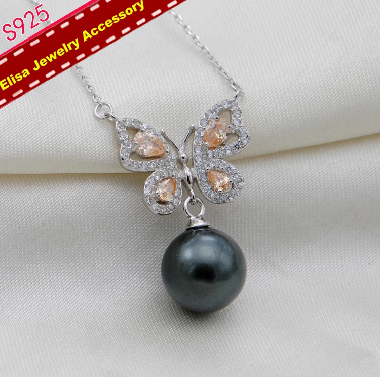 

Elegant Butterfly Design Pendant Chain Findings S925 Sterilng Silver Pearl Necklace Accessory Silver&Gold Color 3Pieces/Lot