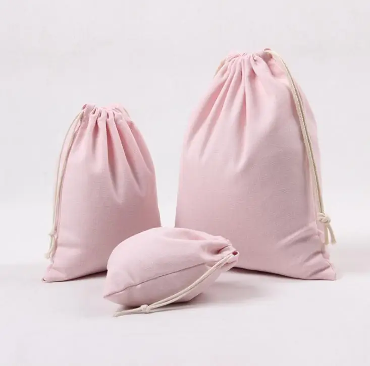 Pink Canvas Drawstring Bags Cotton Storage Bags Laundry Favor Holder Fashion Jewelry Pouches Gift Bags SN1154