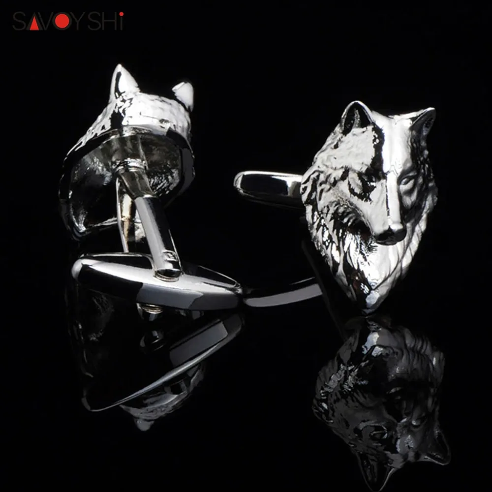 SAVOYSHI Wolf Head Cufflinks for Mens Shirt Cuff nails High Quality Novelty Silver Color Animal Cuff links Brand Fashion Jewelry