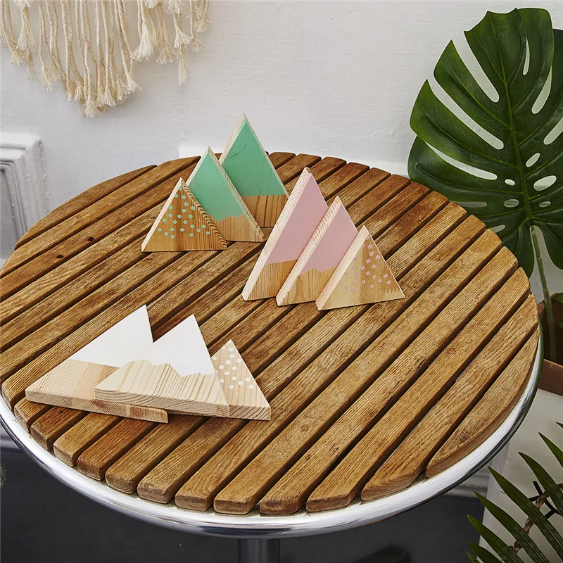 Beautiful 3pcs/set Wooden Snowy Mountain Blocks Toys Nursery Decor Ornaments Kids Block Toy Baby Room Decoration Gifts