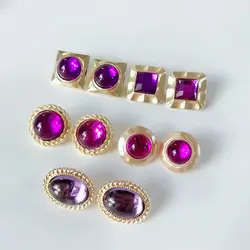 Purple Opal Color Geometric Alloy Sweet Clip Earrings For Birthday Gifts