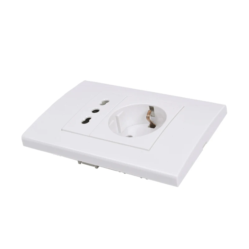 Coswall Italian / Chile Electrical Outlet With 16A EU Standard Wall Power Socket 118mm*80mm AC 100~250V