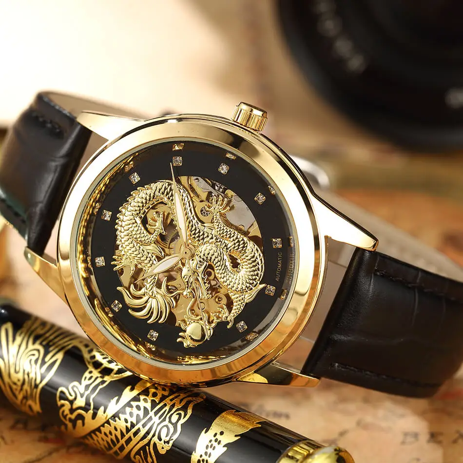 Dragon Automatic Mechanical Wristwatches Dress Leather Sports Skeleton Self Winding Clock Men Women Gifts relogios masculino