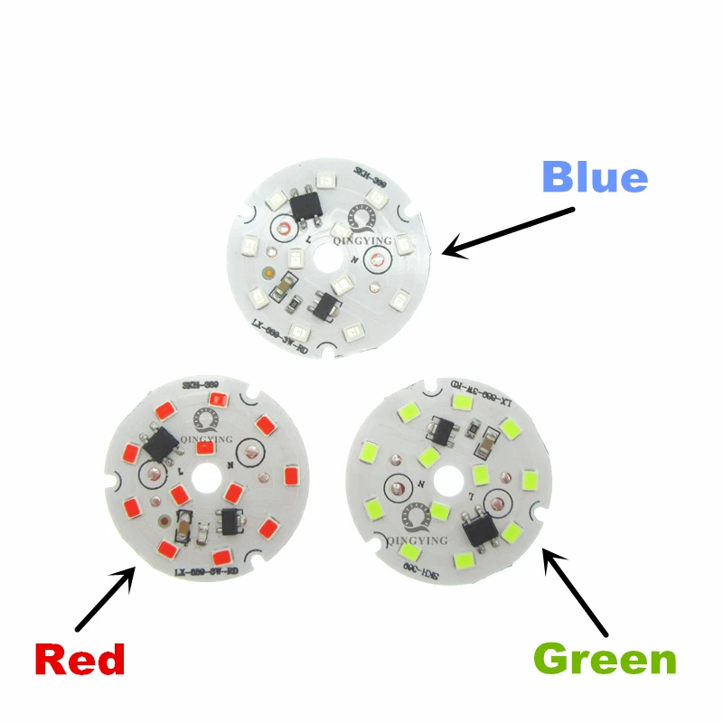 10pcs ac 220v 3W 5W Red Green Blue LED PCB SMD2835 Integrated Smart IC Driver Light Source For LED Bulb